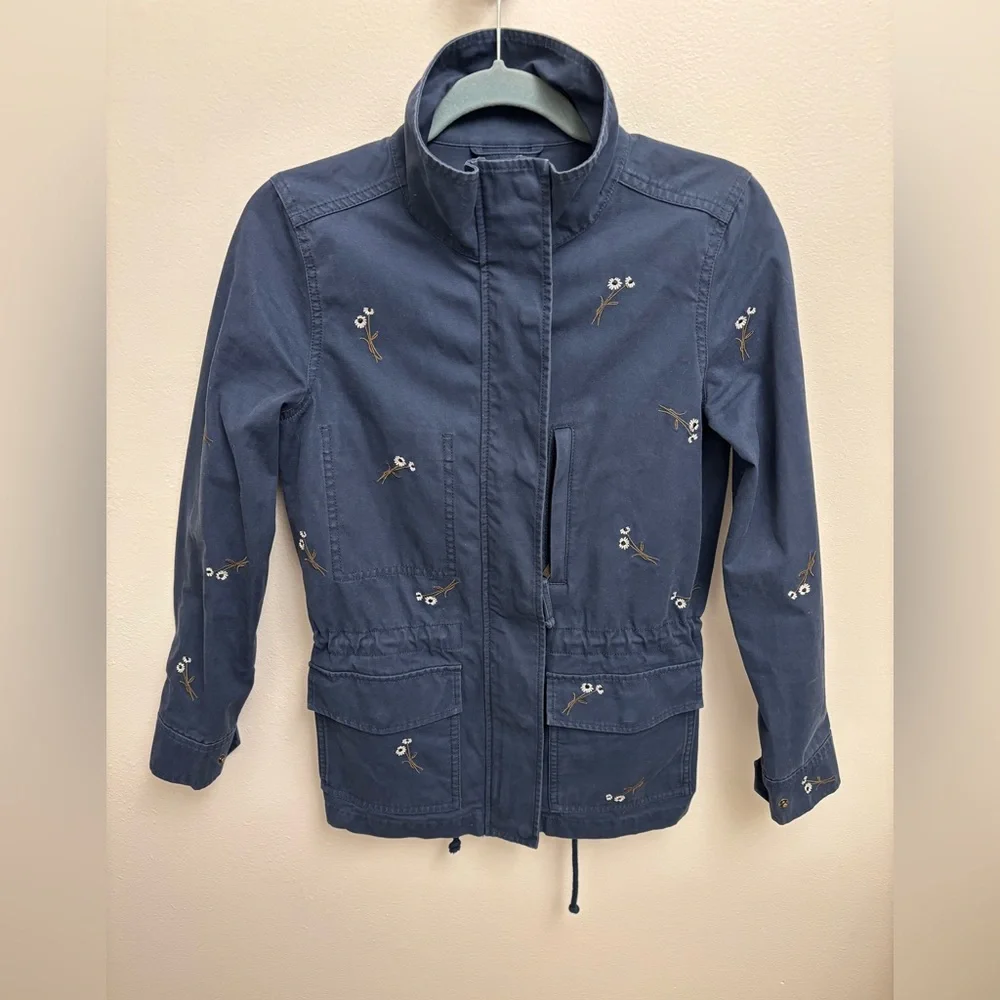 Madewell XXS Navy Embroidered Utility Jacket Cotton Floral Military Style - Picture 3 of 14